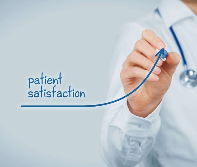 Doctor improve patient satisfaction concept and better access to medical and healthcare supervision. Medical practitioner want to increase number of satisfied clients (patients).